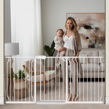 Extra Wide Baby Gate with Door - Walk through Large Long Child Gates for Stair D