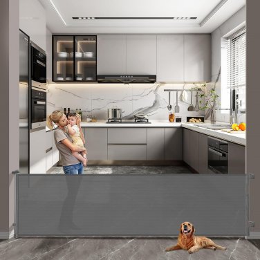 Retractable Baby Gate,Mesh Baby Extra Wide Gate,Extra Long Dog Gate, 33" Tall,La