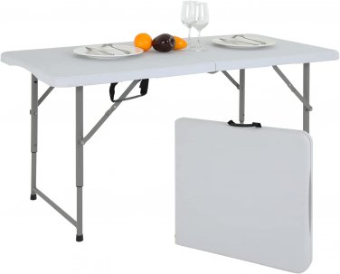 Folding Table 4FT, Plastic Table Height Adjustable Table for Picnic, Camping, Ki