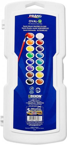 Prang Oval-16 Pan Watercolor Paint Set, 16 Assorted Colors, Refillable, Includes