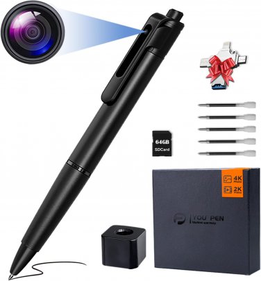 4K Hidden Pen Camera 64GB HD Video Recorder Mini Body Camera Portable Pocket Cam