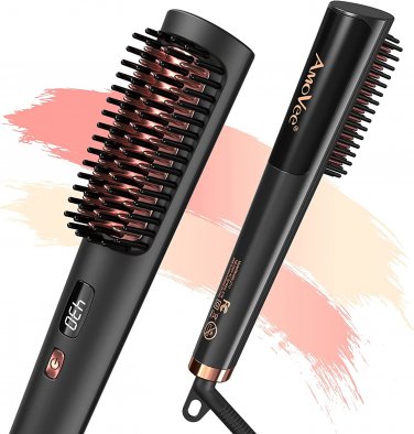 Hair Straightener Brush,  Ionic Hair Straightener Comb,15S Fast Heating Up, 5 Ad