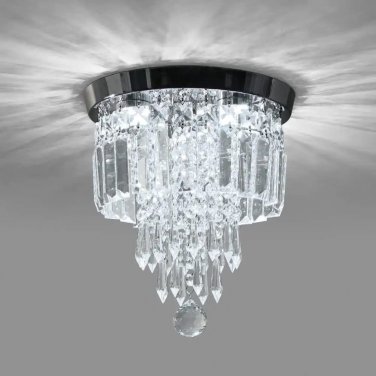 HOPGGIE Modern Mini Crystal Chandelier LED Ceiling Lamp 4-Lights Flush Mount Pen