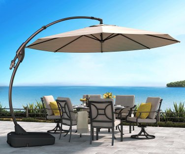 Deluxe NAPOLI Patio Umbrella, Curvy Aluminum Cantilever Umbrella with Base, roun