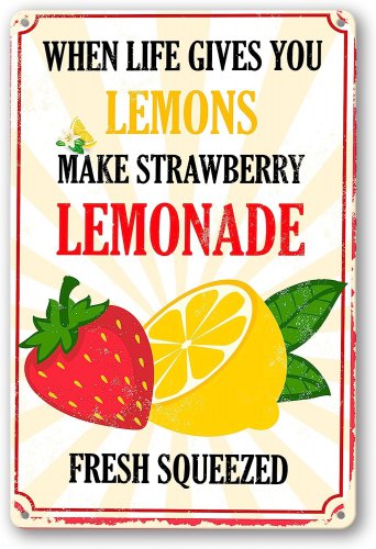 Strawberry Lemon Fruit Print, Fruit Market Tin Sign, Retro Signs Kitchen Wall De