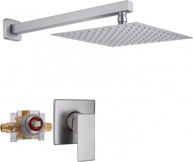 10 Inch Single Function Shower Only Faucet Set Rain Shower Mixer Faucet Wall Mou