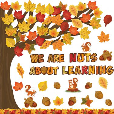 178Pcs Fall Nuts Tree Learning Bulletin Board Decoration Set, Autumn Maple Leave