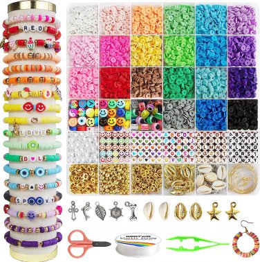 6200 Pcs Clay Beads Bracelet Making Kit, Flat round Polymer Heishi Friendship Br