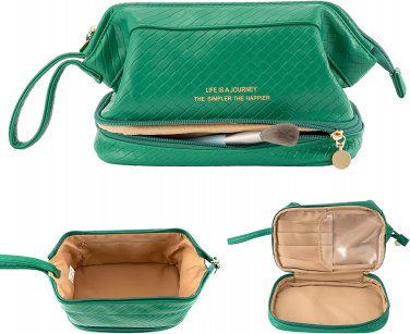Large Makeup Bag,Double Layer Cosmetic Bag,Travel Makeup Bag,Leather Makeup Bag,