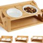 Elevated Cat Bowls 3 Height Adjustable Raised Cat Food Bowl with 15°Tilted Ceram