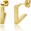 18K Gold Plated Titanium Triangle Huggie Hoop Half Open Stud Earrings Thick Tube