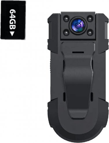 Mini Body Camera 64GB Spy Nanny Cam HD 1080P Hidden Body Camera with Night Visio