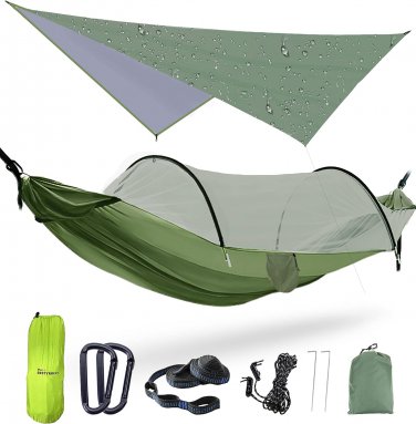 Camping Hammock with Net Tent and Rain Fly Tarp, Double Portable Hammock, 2 Pers