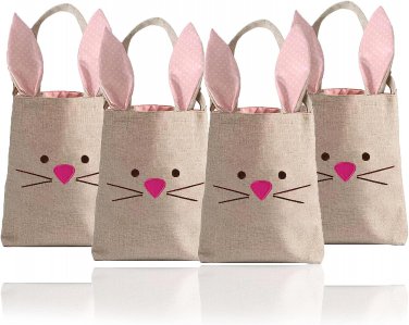 4 Pack Easter Bunny Basket with Handles Easter Bunny Bags for Kids Burlap Easter