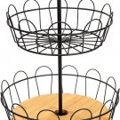 2-Tier Farmhouse Fruit Basket Stand, Wire Fruit Vegetables Countertop Storage Ra