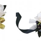 2 PCS Wedding Wrist Flower and Mens Corsage, Artificial Ivory Rose Flower Wrist