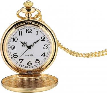 I-MART Smooth Vintage Pocket Watch with Chain (Gold)