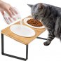 Ceramic Elevated Cat Bowls, Raised Puppy Dishes for Food and Water, Tilted Bambo