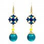 Blue Glass and Yellow Agate Cloisonne Earrings with 14K Gold Plated Earhooks