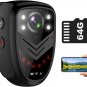 Hidden Camera Mini Body Camera Video Recorder with 64GB SD Card Night Vision Ir,