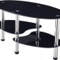 Oval-Shaped Glass Tea Table for Office, 3-Tier Modern Coffee Table, End Table fo