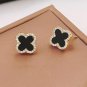 Four Leaf Black Clover Necklace Earring Set for Women 18K Gold Plated Stainless