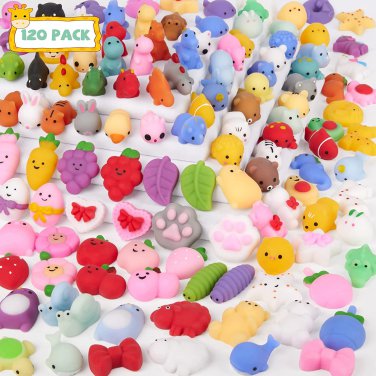 120 Pcs Kawaii Squishies, Mochi Squishy Toys for Kids Party Favors, Mini Stress