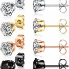 Pack of Screw Back Titanium Earrings Cubic Zirconia Simulated Diamond for Hypoal