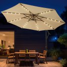 10Ft Solar LED Offset Hanging Market Patio Umbrella for Backyard, Poolside, Lawn