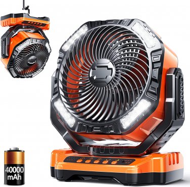 Camping LED Fan with Light, 40000Mah Rechargeable Battery Powered Outdoor Tent F