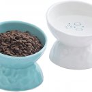 Ceramic Raised Cat Bowls, Tilted Elevated Cat Food and Water Bowls Set, Porcelai