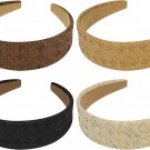 4 Pack Straw Headbands for Women, Plain Headbands Wide Headbands with Soft Fabri