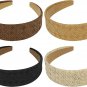 4 Pack Straw Headbands for Women, Plain Headbands Wide Headbands with Soft Fabri