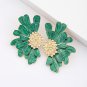 Green Flower Petal Stud Earrings for Women Boho Vintage Enamel Earrings Jewelry