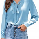 Silk Tops for Women Long Sleeve Satin Blouses Bow Tie Neck Dressy Casual Office