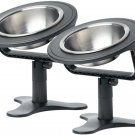 Adjustable Raised Cat Food Bowl, Tilted Elevated Bowl (2-Pack, Black)