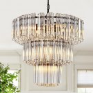 Black Crystal Chandelier Modern Large 20” round Chandelier 3 Tiers 7-Light Glass