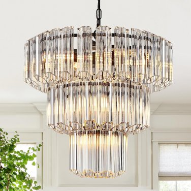 Black Crystal Chandelier Modern Large 20&acirc;�� round Chandelier 3 Tiers 7-Light Glass