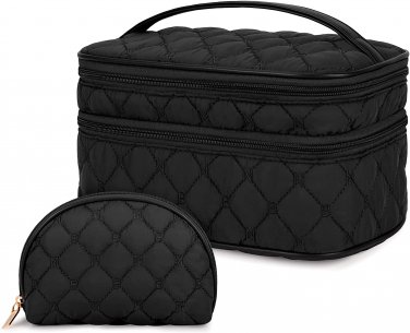 Makeup Bag Portable Travel Cosmetic Bag with Handle Large Double Layer Toiletry