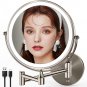 8.5 Inch Rechargeable Wall Mounted Makeup Mirror Brushed Nickel, Double Side Dua