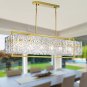 Modern Rectangle Gold Crystal Chandeliers for Dining Room, 42" Large Rectangular