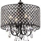 Edvivi Marya Drum Crystal Chandelier, 4 Lights Glam Lighting Fixture with Black