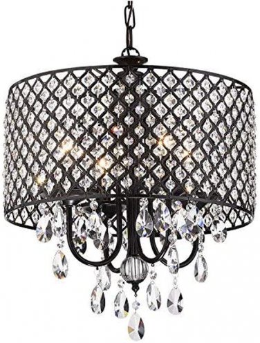 Edvivi Marya Drum Crystal Chandelier, 4 Lights Glam Lighting Fixture with Black