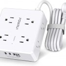 Surge Protector Power Strip - 6 Ft Flat Plug Extension Cord with 8 Widely Outlet