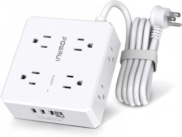 Surge Protector Power Strip - 6 Ft Flat Plug Extension Cord with 8 Widely Outlet