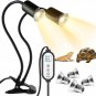 Reptile Heat Lamp, Dual-Head UVA/B Reptile Light with 3/6/12H Cycle Timer, Baski