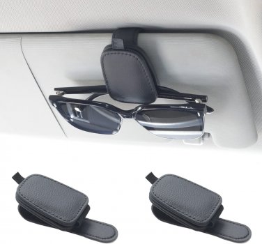 2 Packs Sunglasses Holders for Car Visor - Magnetic Leather Sunglasses Holder an