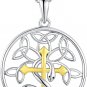 FJ 18K Yellow Gold Cross Tree of Life Pendant Religion Jewelry for Women Ladies