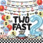 Two Fast Birthday Decorations, Vintage Race Car 2Nd Birthday Decorations - Happy