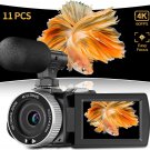 4K Video Camera Camcorder for Recording with Fill Light for Beauty Selfie - 60FP